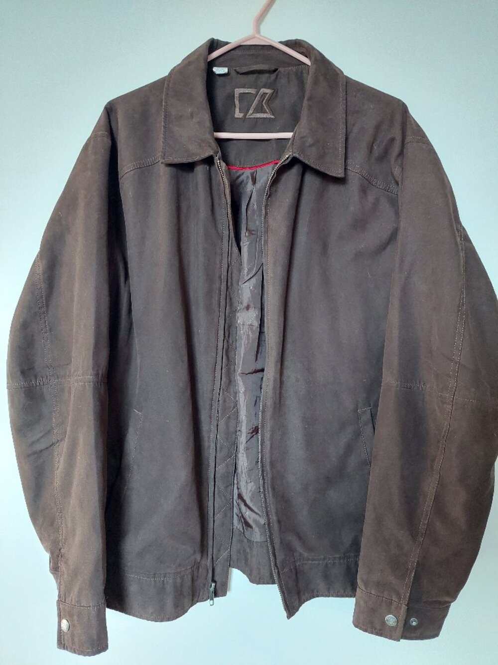 Cutter & Buck Brown Jacket Size L Zip-up Lined Polyester Micro Suede